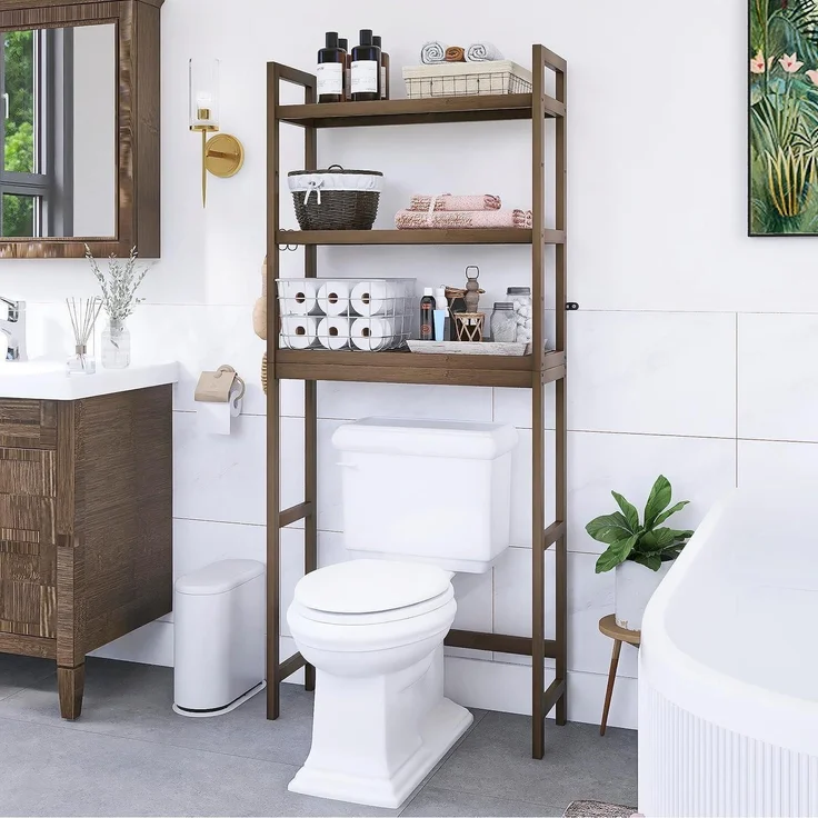 Toilettenregal Bambus verstellbar 3 Ablagen 63x26x170cm Walnuss – Bild 2