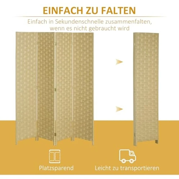 HOMCOM Paravent 4-teilig 159,5 x 169,5 cm Raumteiler Faltbar Trennwand aus Wellenfaser, Freistehend Sichtschutz für Wohnzimmer, Schlafzimmer, Büro, Braun – Bild 3