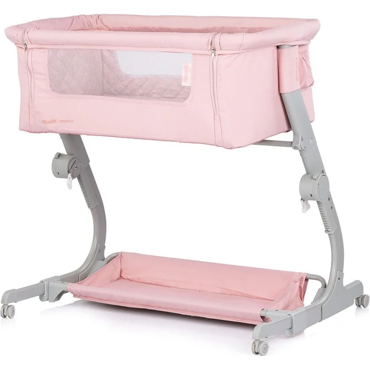 Chipolino Beistellbett Eleganza Matratze höhenverstellbar klappbar Räder Tasche rosa – Bild 1