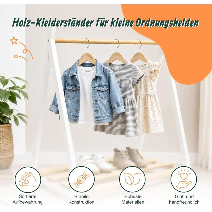 Relaxdays Kinder-Kleiderständer aus Kiefernholz – Bild 3