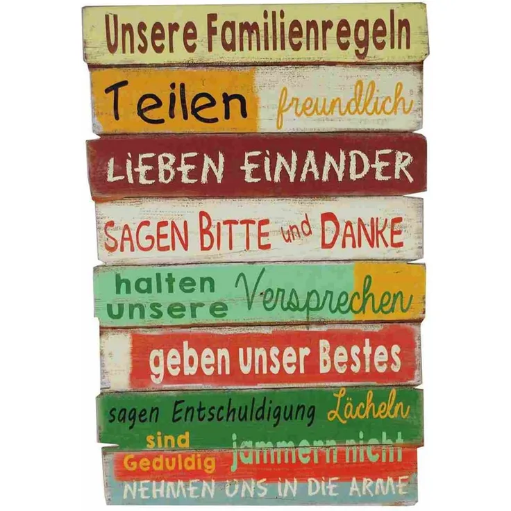 Holzschild Unsere Familienregeln Vintage Schild Holz 60x40cm Retro Wandschild