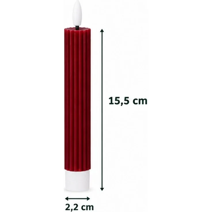 dasmöbelwerk LED-Kerze LED-Stabkerzen 2er Set Ø2,2x15,5 cm Dinnerkerze Riffel Timer Dunkelrot, Leuchtmittel nicht enthalten – Bild 3