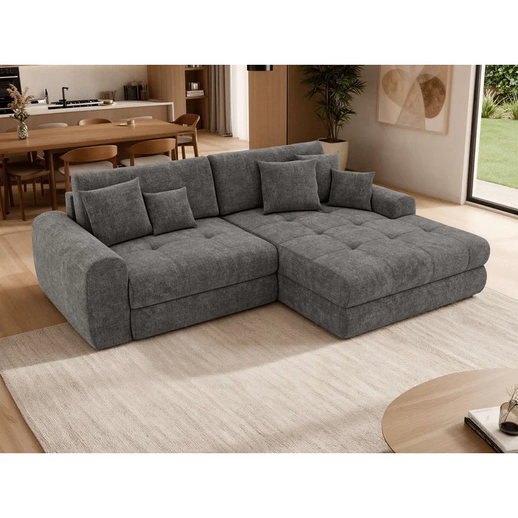 Sofa L-Form ARELIA L mit Schlaffunktion, Wohnzimmer Sofa, Wellenfederung, Sofa mit DL-System - Schenille grob gewebt Dunkelgrau - Links – Bild 4