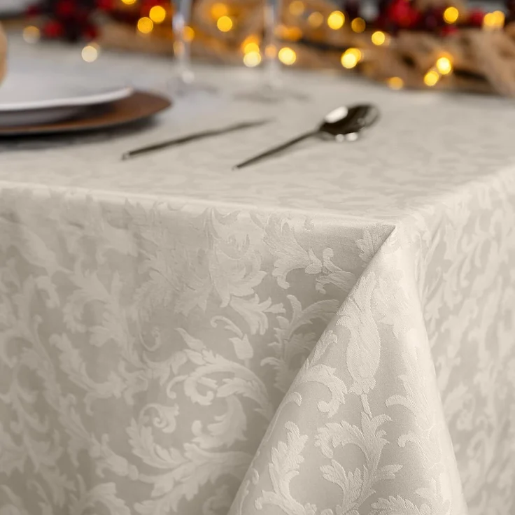 Giovanni Dolcinotti | rechteckige Tischdecke Weihnachten 140x280 cm Jacquard Damast - 12-Sitzer - 100% Made in Italy - Farbe Elfenbein – Bild 1