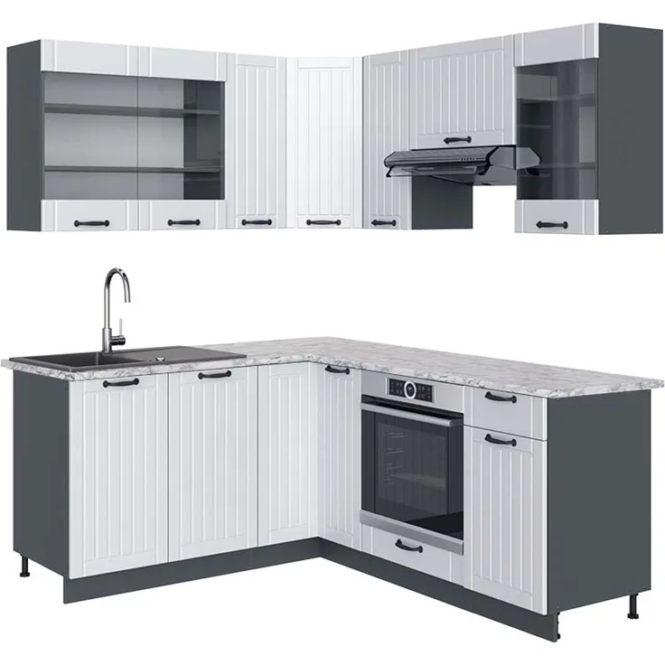 Eckküche Fame-Line Weiß Landhaus/Anthrazit 190 x 60 cm , AP Marmor Vicco