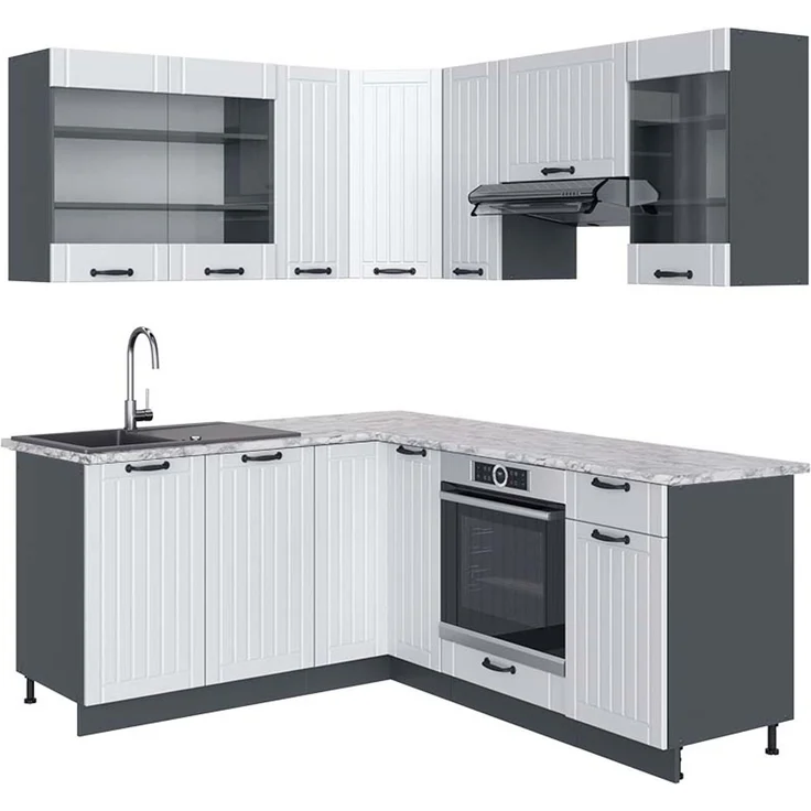 Eckküche Fame-Line Weiß Landhaus/Anthrazit 190 x 60 cm , AP Marmor Vicco – Bild 1