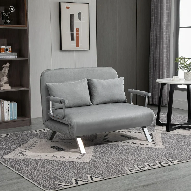 Wohnora-Schlafsofa, Doppelsofa, Gästebett, inklusive 2 Kissen, Grau,H 780cm x T 1110cm x B 800cm,Hellgrau – Bild 3