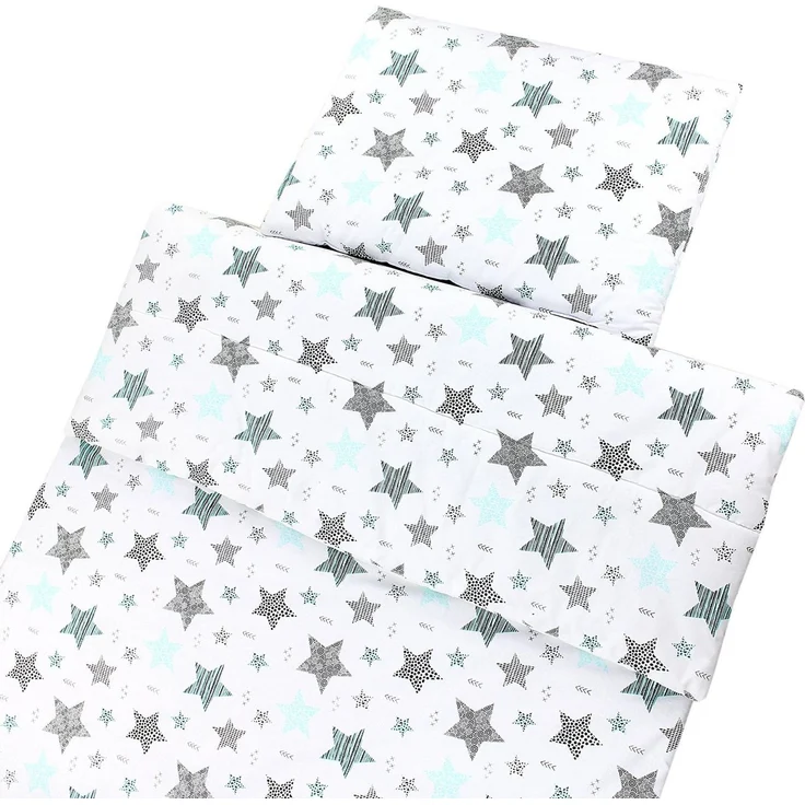 TupTam Kinderbettdecke-Set, Ganzjahresdecke, 2tlg., 1x Bettdecke, 1x Flachkissen, Sterne Mint / Schwarz, 135x100 cm – Bild 4