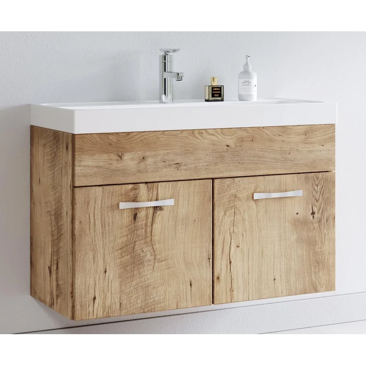 Badplaats Badmöbel Set mit Waschbecken und Unterschrank Paso 01 80 x 40 cm Kastanien Eiche - Waschbeckenunterschrank mit Waschbecken – Bild 2