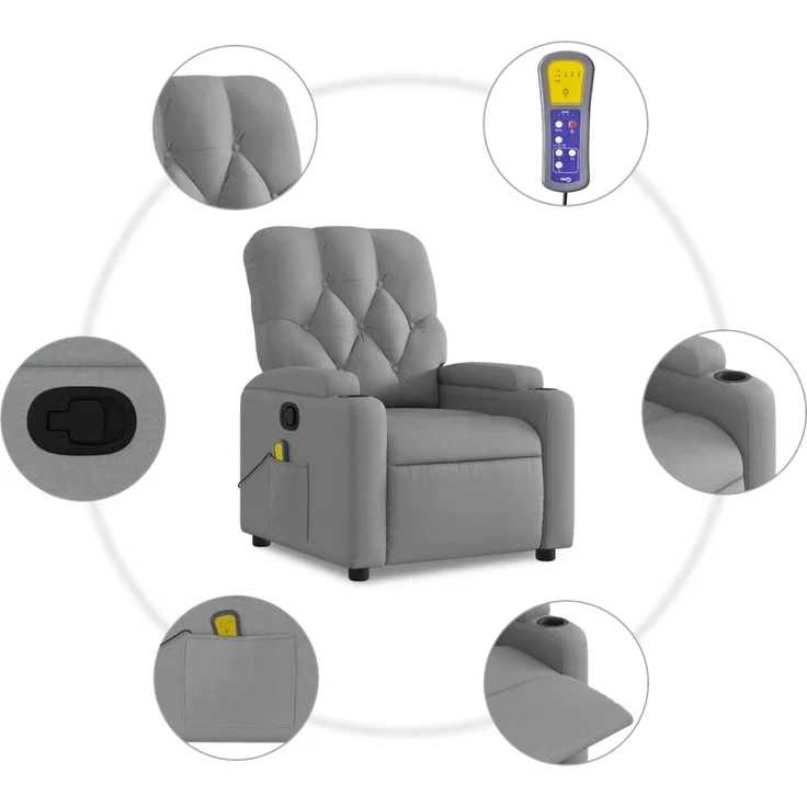 vidaXL Massage-Relaxsessel, hellgrauer Stoff 3206064 – Bild 5