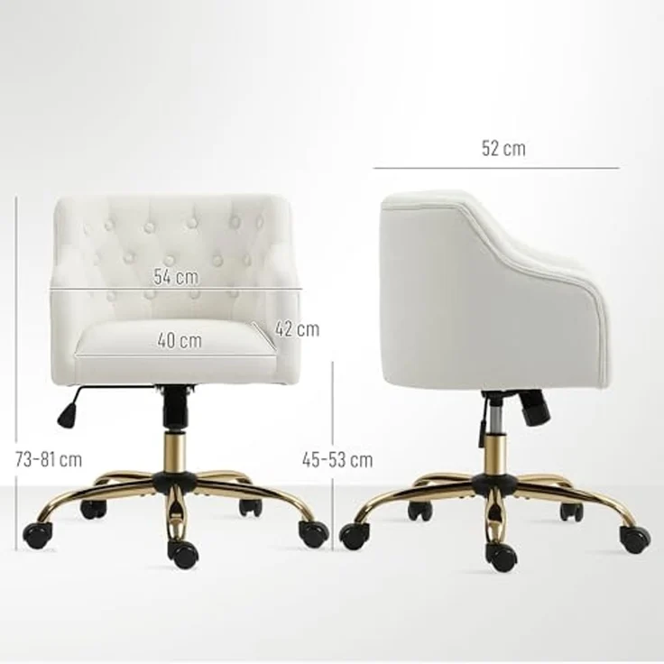 HOMCOM Bürostuhl Gepolsterter Schreibtischstuhl in Leinenoptik (360° drehbar Relaxsessel mit Räder, 1 St), höhenverstellbar, Beige, 54 x 52 x 73-81 cm – Bild 3