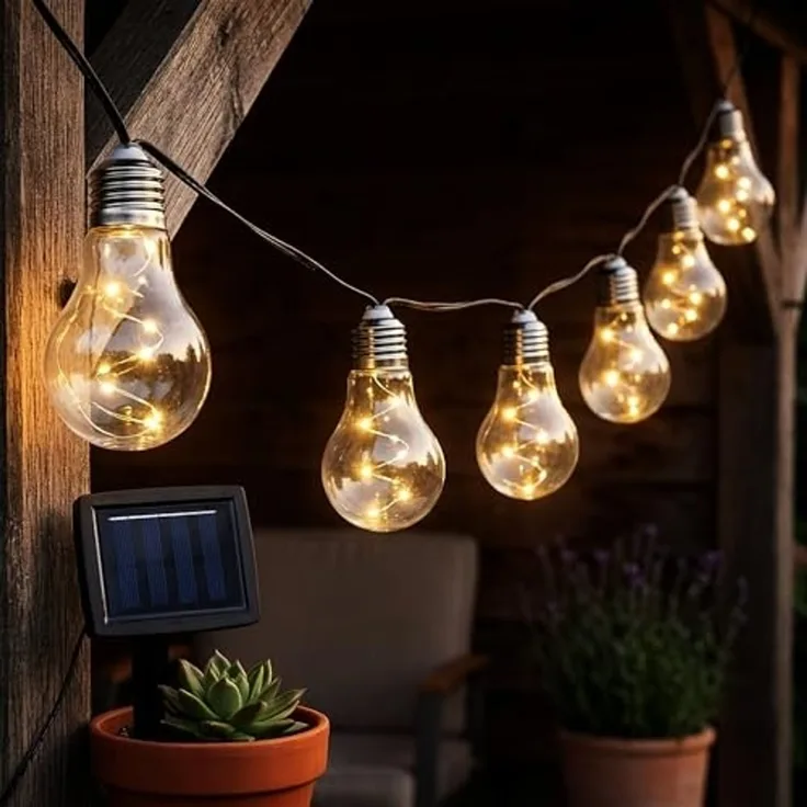 Spetebo LED-Lichterkette LED Solar Lichterkette mit 10 Glühbirnen auf 450 cm mit 2 Leuchtmodi, 10-flammig, Automatische Einschaltung bei Dämmerung