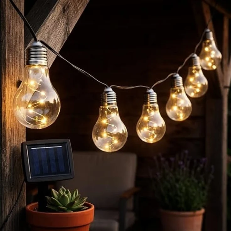 Spetebo LED-Lichterkette LED Solar Lichterkette mit 10 Glühbirnen auf 450 cm mit 2 Leuchtmodi, 10-flammig, Automatische Einschaltung bei Dämmerung – Bild 1
