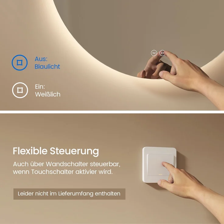 EMKE Rund Badspiegel mit LED Beleuchtung Touch 3 Lichtfarbe Dimmbar ф60cm Lichtspiegel – Bild 2