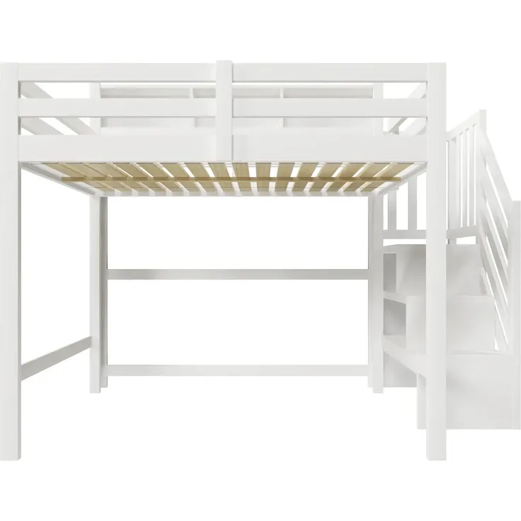 Hochbett mit RGB LED-Streifen, Stauraum, Lattenrost, Rausfallschutz und Regal, Treppe mit Regal, 140x200 cm, Kinderbett, Kiefer – Bild 8