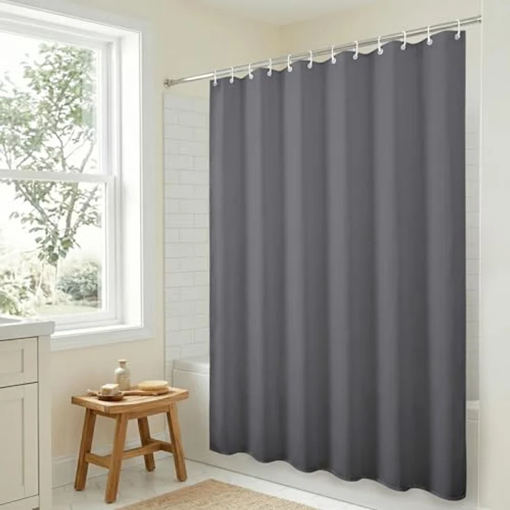 Americanflat Duschvorhang, 100% Polyester, wasserabweisend, mit Metallösen und 12 Duschvorhangringen, Lange Duschvorhänge für Badezimmer, 71 x 74 cm, Grau – Bild 6