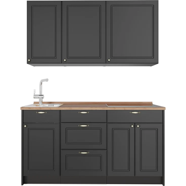 Singleküche Fame-Line Anthrazit-Gold Landhaus/Anthrazit 150 cm, AP Eiche Vicco – Bild 1