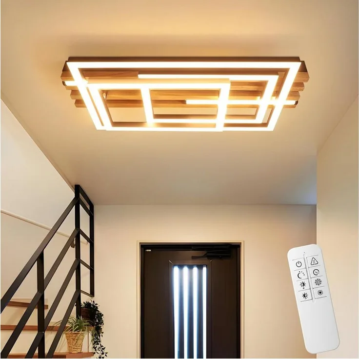 Nettlife LED Deckenleuchte Dimmbar Holz 2/3/4 Ringe Modern Deckenlampe Wohnzimmer, LED fest integriert, 41W 38*20.9*8.8CM für Schlafzimmer Büro Küche