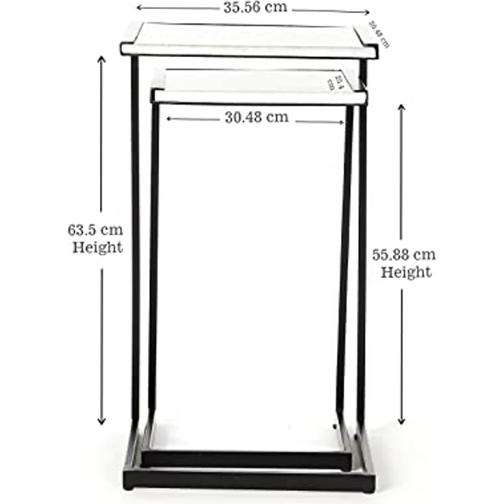 Penguin Home® Side Table Set of 2 Beistelltisch 2er Set, Marmor, Weiß und Schwarz – C-Form, 35.5x30.5x63.5cm & 30.5x25.5x56cm – Bild 2
