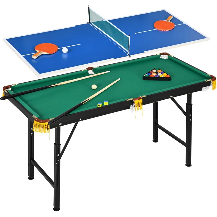 MELAYR, 2-in-1 Billardtisch, Tischtennisplatte, mit Zubehör, 140x63x80cm, Blau/Grün