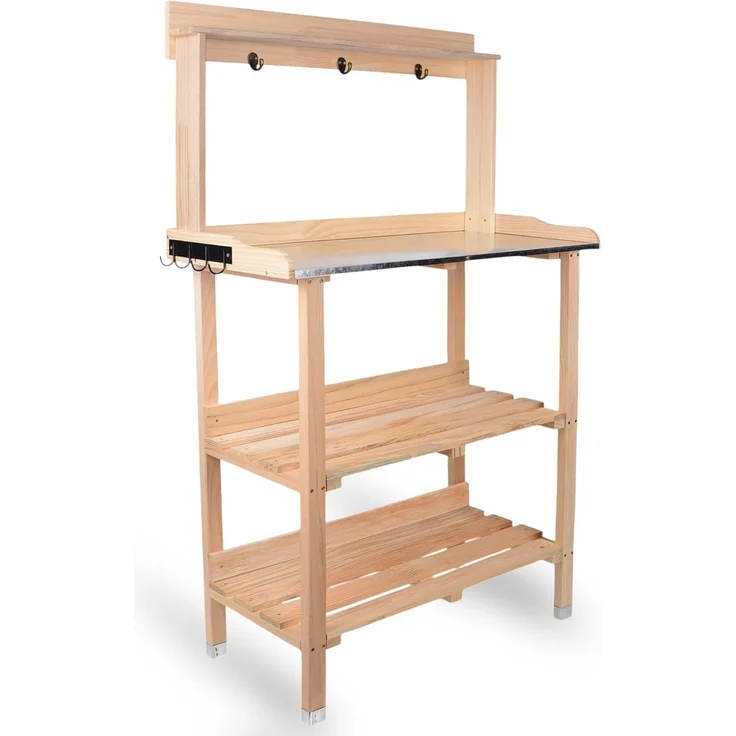 UNUS GARDEN Pflanztisch Mülleimer Bambus natur Papierkorb 3er Set (1-St, 78 x 36 x 131 cm (LxBxH), Pflanztisch aus Holz mit verzinkter Arbeitsplatte – Bild 1
