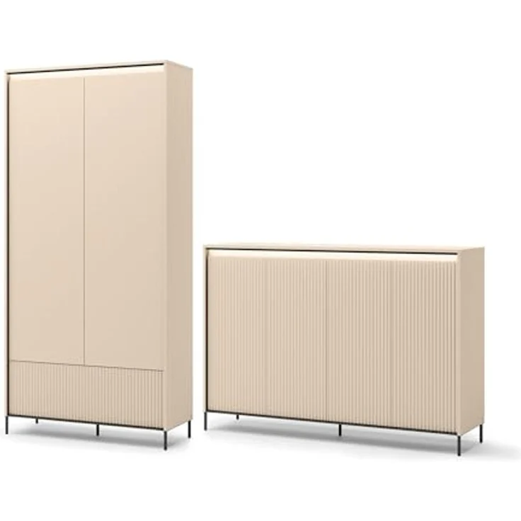 MEBLINI Garderobe Flur Möbel Set mit LED – TREND – Beige/Schwarz – Garderobenschrank Flur mit Kommode - Garderobe Schrank - Flurgarderobe - Flurschrank hoch – Bild 2