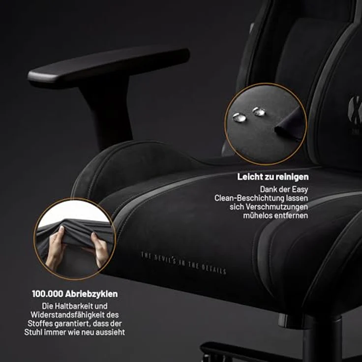 Diablo Gaming Stuhl ergonomisch groß bis 160 kg Stoff atmungsaktiv für große Menschen Drehstuhl mit Lendenstütze Memory Foam Kopfkissen 3D Armlehnen verstellbar bis 140 Grad Burned Black – Bild 13