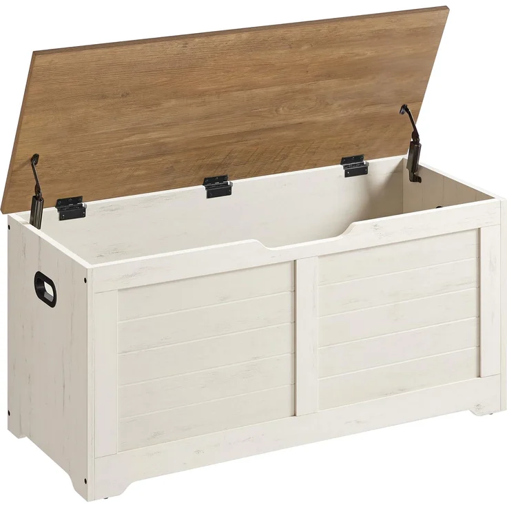 VASAGLE Schuhbank mit Stauraum, Holz Vintageweiß/Honigbraun, 40 x 100 x 46 cm – Bild 1