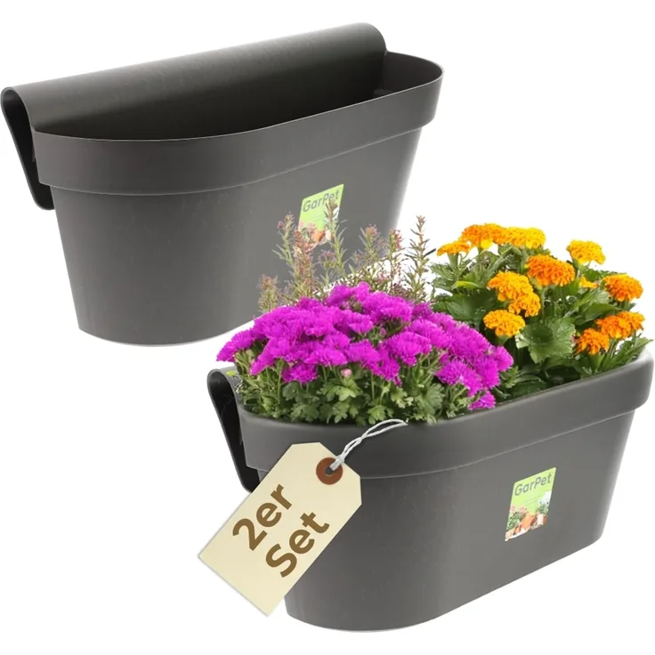 GarPet Balkonkasten 2x Geländerkasten Balkon mit Wasserspeicher Blumen Topf Kasten