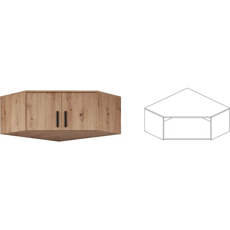 Marmex Möbel Grant Set-34A Eck-Kleiderschrank-Set, Eck-Set mit Aufsätzen, Schrankkombination mit Regalen, Schubladen und Kleiderstangen, laminierte Spanplatte, artisan Eiche + schwarz, 195/143x235x40 cm – Bild 4
