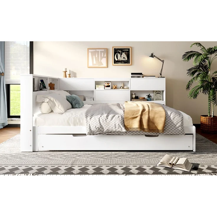 ZUBALIYA Tagesbett 140x200 cm, mit Ausziehfunktion für zusätzliche Liegefläche, mit USB - Ladeanschluss am Bett, mit integrierter Steckdose, Weiß – Bild 21