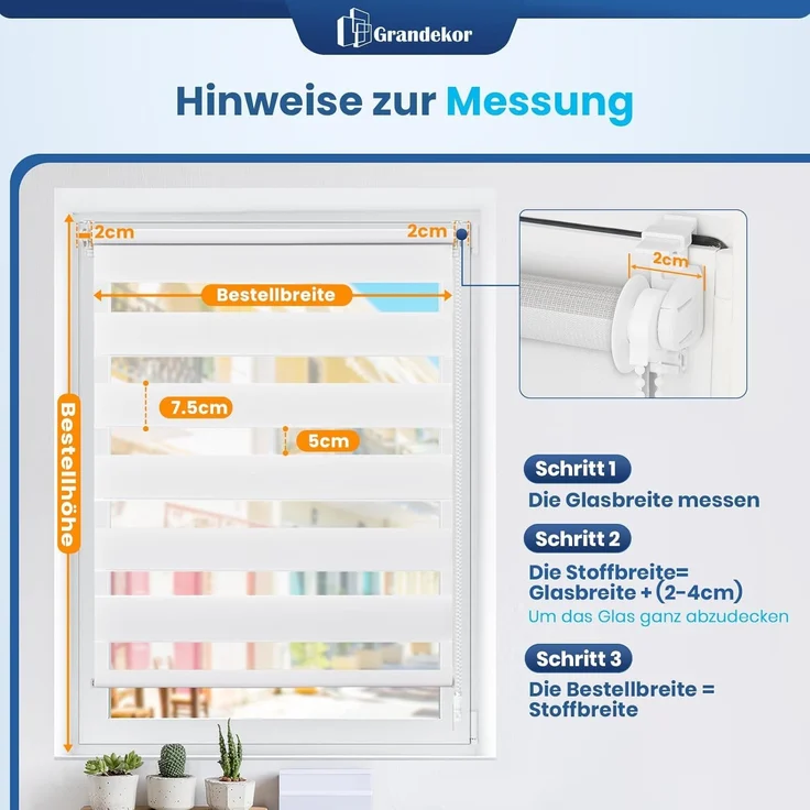 Grandekor Doppelrollo Klemmfix ohne Bohren Weiß 50x100 cm(Stoffbreite 46cm) Fenster Rollos für innen Klemmrollos Duo Rollos für Fenster ohne Bohren mit Bohren Privatschutz UV-Schutz Zebrarollo – Bild 7
