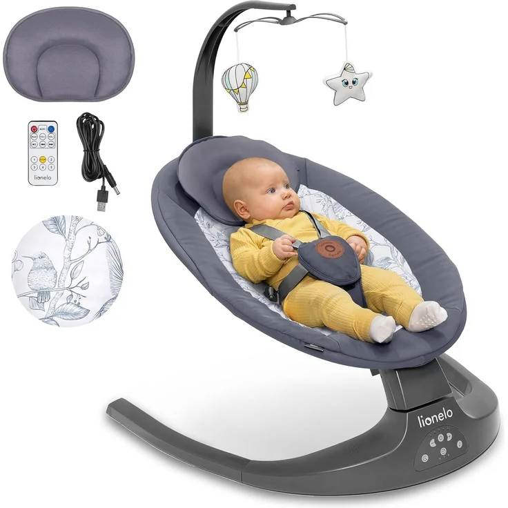 LIONELO Ralf 2in1 Babywippe und Liegestuhl, Fernbedienung, 12 Melodien, zwei Schaukelrichtungen, 5 Schaukelgeschwindigkeiten, Sperrung, Rückenlehnenverstellung, Timer, leiser Betrieb – Bild 1