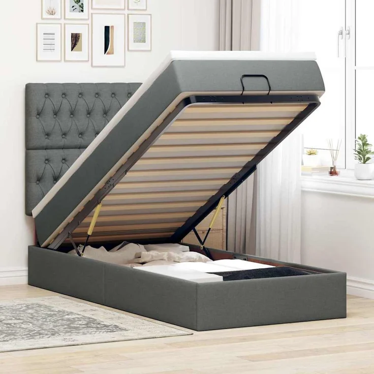 vidaXL Ottomane Bett mit Matratze & LEDs Dunkelgrau 90x200 cm Stoff 3314059 – Bild 1
