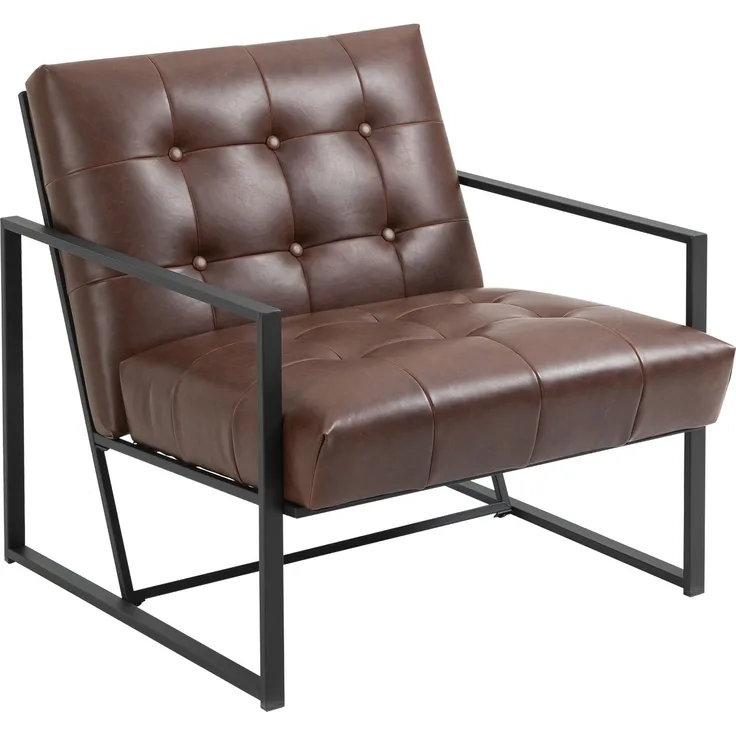Wohnora-Chesterfield-Loungesessel, bequemer Sessel, gesteppte Sitzfläche und Rückenlehne, schwarzes Metallgestell, schokoladenbrauner Kunstlederbezug,H 780cm x T 820cm x B 810cm,Braun