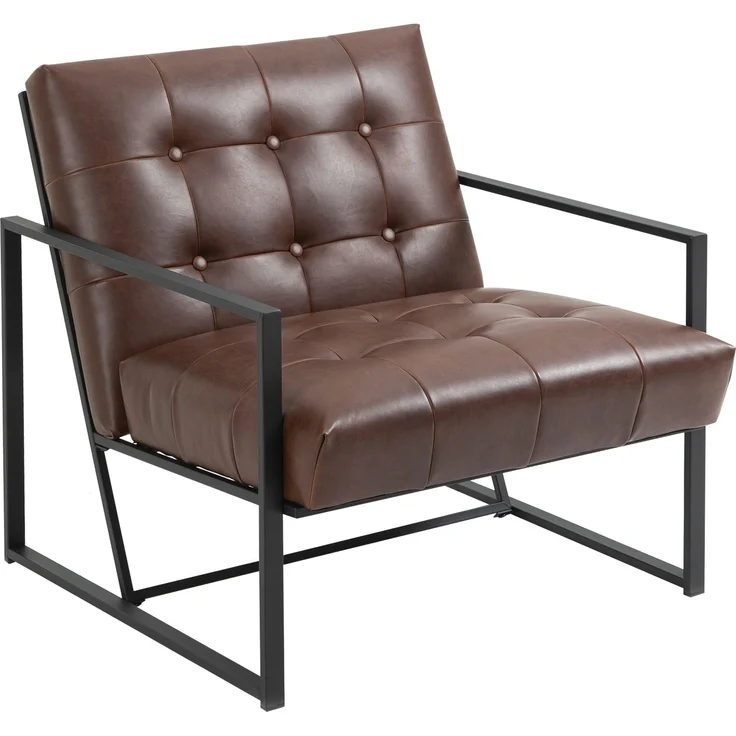 Wohnora-Chesterfield-Loungesessel, bequemer Sessel, gesteppte Sitzfläche und Rückenlehne, schwarzes Metallgestell, schokoladenbrauner Kunstlederbezug,H 780cm x T 820cm x B 810cm,Braun – Bild 1