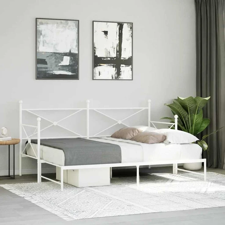 vidaXL Tagesbett Ausziehbar ohne Matratze Weiß 90x200 cm Stahl 4104689 – Bild 2