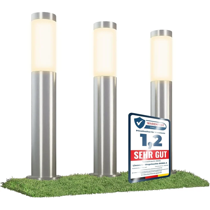linovum LED Außen-Wandleuchte 3er Set Wegeleuchte BOSEA-A mit E27 Sockel - Pollerleuchte Hoehe 50cm, Leuchtmittel nicht inklusive – Bild 1