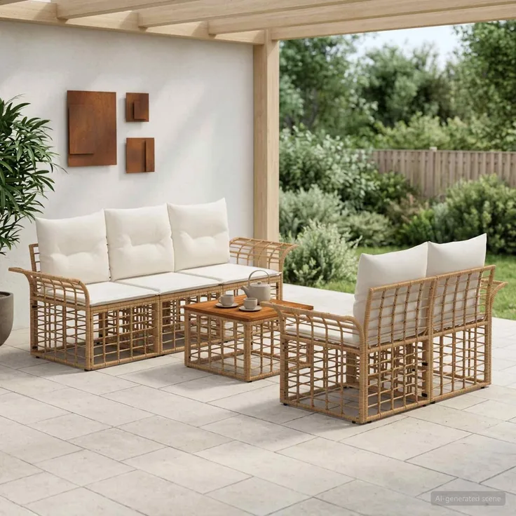 vidaXL Outdoor-Sofagarnitur 6 stk. Natürlich und Cremweiß 3437642