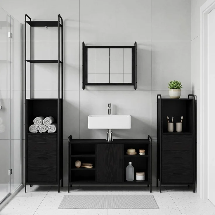 vidaXL Badezimmerschrank-Set 4 stk. Schwarz Eichen-Optik 3444681 – Bild 1