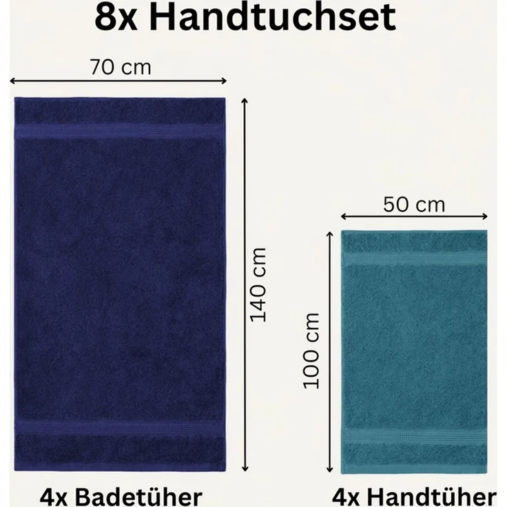 Komfortec Handtuch Set aus 100% Baumwolle, 4 Handtücher 50x100 cm und 4 Badetücher 70x140 cm, Frottee (Packung, 8-St), Duschtücher & Badehandtuch, Weich, Towel, Groß – Bild 3