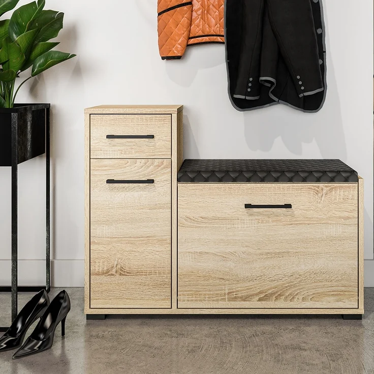 Schuhschrank mit Bank Eiche hell CHEB-131 – Bild 5