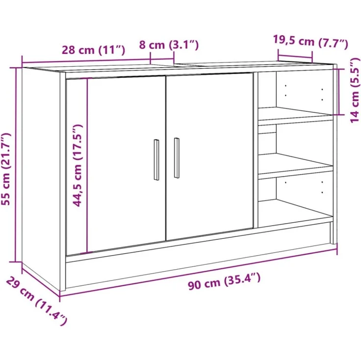 vidaXL Waschbeckenunterschrank Grau Sonoma 90x29x55 cm Holzwerkstoff 848127 – Bild 11