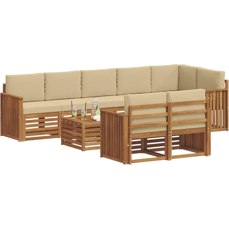 vidaXL Outdoor-Sofagarnitur 9 stk. 8-Sitzer Natur und Beige 3375048 – Bild 3