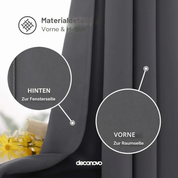 Deconovo Abdunklungsvorhang Blickdichte Vorhänge Thermogardine Dunkelgrau | 1 Stück, H290 x B140 cm, Ösenschal, Abdunkelnd, Kälteschutz und Hitzeschutz, Vorhang für Schlafzimmer, Sichtschutz, UV-Schutz – Bild 5