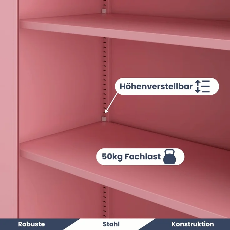 Aktenschrank abschließbar KADO - 3 Ebenen verstellbar, Flügeltüren | Metallschrank Werkstatt Mehrzweckschrank Büroschrank aus Stahl Werkzeugschrank, 93x90x40cm Rosa – Bild 4