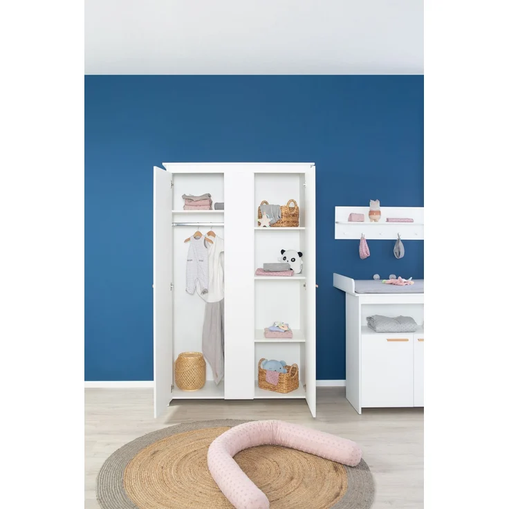 roba Kleiderschrank 'Anton' 2-türig - Holzgriffe aus Buche - Schrank für Baby- & Kinderzimmer - Weiß – Bild 12