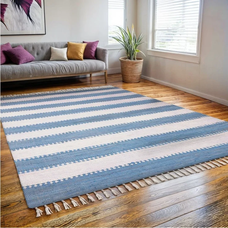 Wohnando Teppich MY-RUG Aarav, Chindi-Teppich 110x60cm, rechteckig, Höhe: 10 mm, aus recycelten Baumwollresten, handgewebt, wendbar, mit Fransen – Bild 2