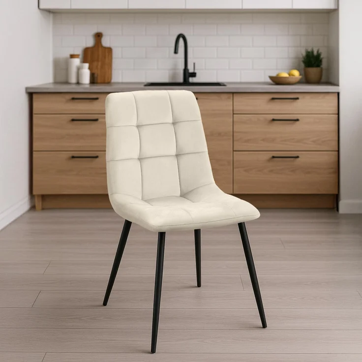 CLP 4er Set Esszimmerstuhl Tilde gepolstert mit Rückenlehne bis 150 kg belastbar,Farbe:creme;Material:Samt – Bild 3