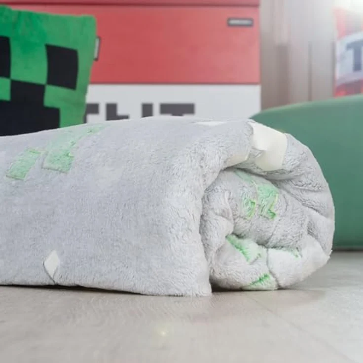 Minecraft Kuscheldecke, Dunkelgrau, pflegeleicht, 130x150 cm, Gaming-Wohndecke – Bild 7